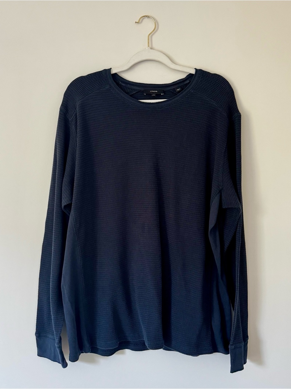 Vince Pima Cotton Blend Thermal Long Sleeve Pullover Tee, Navy Blue – Men’s XXL